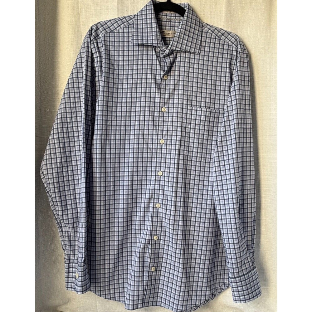 Peter Millar Crown Comfort Mens M Blue Plaid Stretch Button Down Shirt